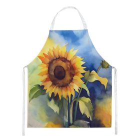 Sunflowers in Watercolor Apron Cooking Kitchen Server Baking Crafts Gardening for Adult Women Men, Unisex, Large, Multicolor