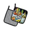 NEW Sit A Spell Seafood Dinner Pair of Pot Holders Kitchen Heat Resistant Pot Holders Sets Oven Hot Pads for Cooking Baking BBQ, 7 1/2 x 7 1/2