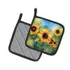 Sunflowers in Watercolor Pair of Pot Holders Kitchen Heat Resistant Pot Holders Sets Oven Hot Pads for Cooking Baking BBQ, 7 1/2 x 7 1/2